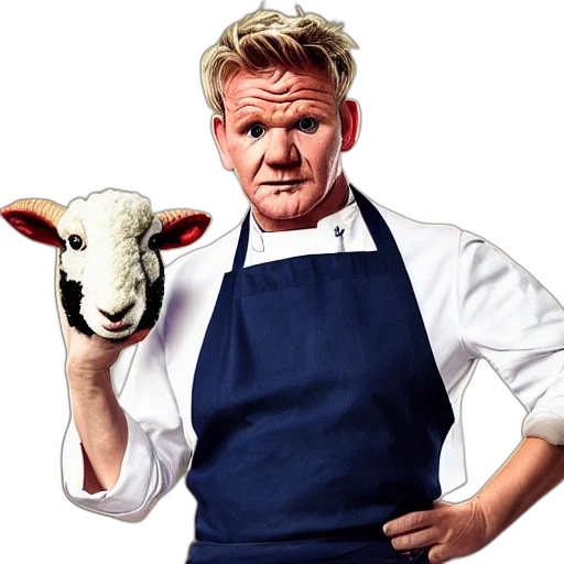 food, animal, portrait, chef, gordon, ramsay, ram, sheep transparent PNG cut-out