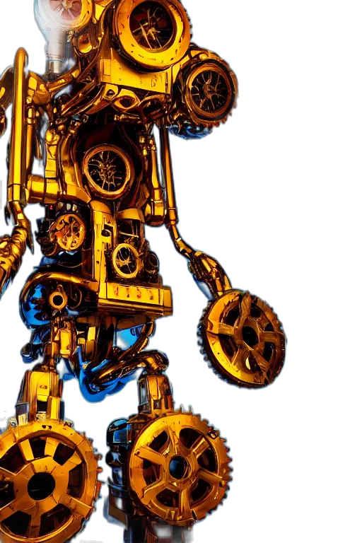 robot, weapon, concept art, 3d render, cyberpunk, golden, portrait, photo transparent PNG cut-out