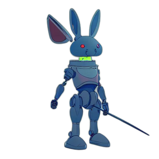 robot, staff, weapon, 3d render, concept art, pixel art, cartoon, blue transparent PNG cut-out