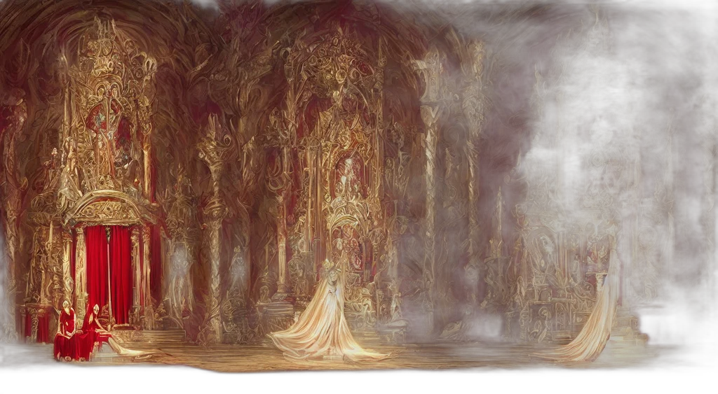 crown, dress, concept art, fantasy art, watercolor, oil painting, forest, fog transparent PNG cut-out