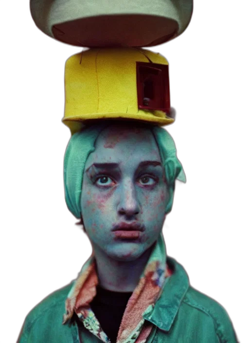 hat, face, robot, mask, 3d render, concept art, photorealistic, oil painting transparent PNG cut-out