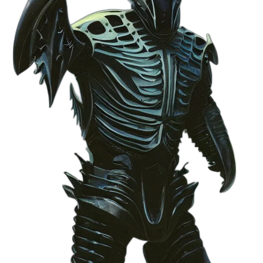 robot, creature, mask, staff, concept art, comic book art, 3d render, outer space transparent PNG cut-out