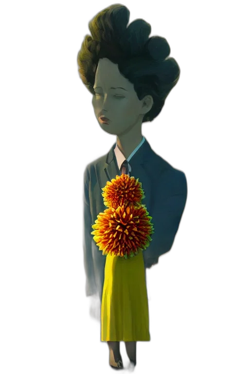 staff, flower, umbrella, dress, concept art, 3d render, photorealistic, pixel art transparent PNG cut-out