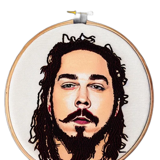 cartoon, pixel art, photorealistic, post, malone, face, embroidered, mail transparent PNG cut-out