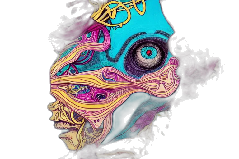 mask, face, crown, jewelry, concept art, fantasy art, cyberpunk, watercolor transparent PNG cut-out