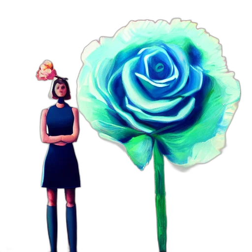 flower, dress, umbrella, staff, concept art, watercolor, fantasy art, pixel art transparent PNG cut-out