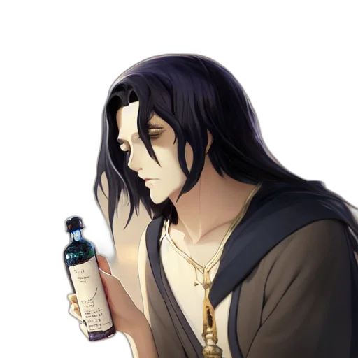 bottle, hair, mask, staff transparent PNG cut-out