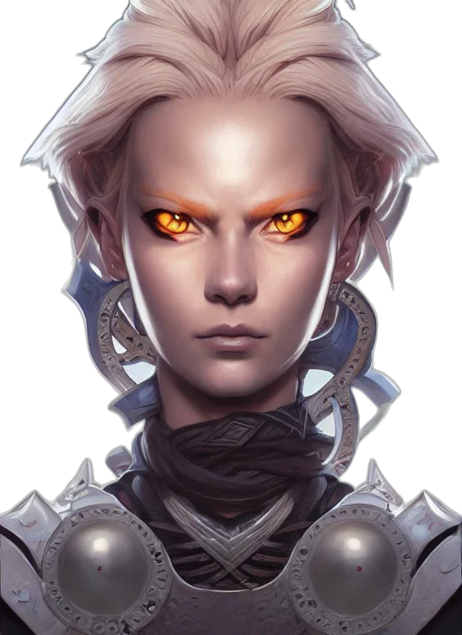 face, robot, jewelry, staff, fantasy art, concept art, cyberpunk, comic book art transparent PNG cut-out