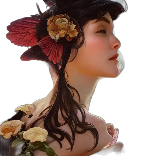 crown, dress, hat, flower, photorealistic, oil painting, fantasy art, concept art transparent PNG cut-out
