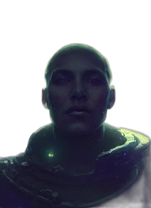 face, robot, mask, staff, cyberpunk, concept art, photorealistic, 3d render transparent PNG cut-out