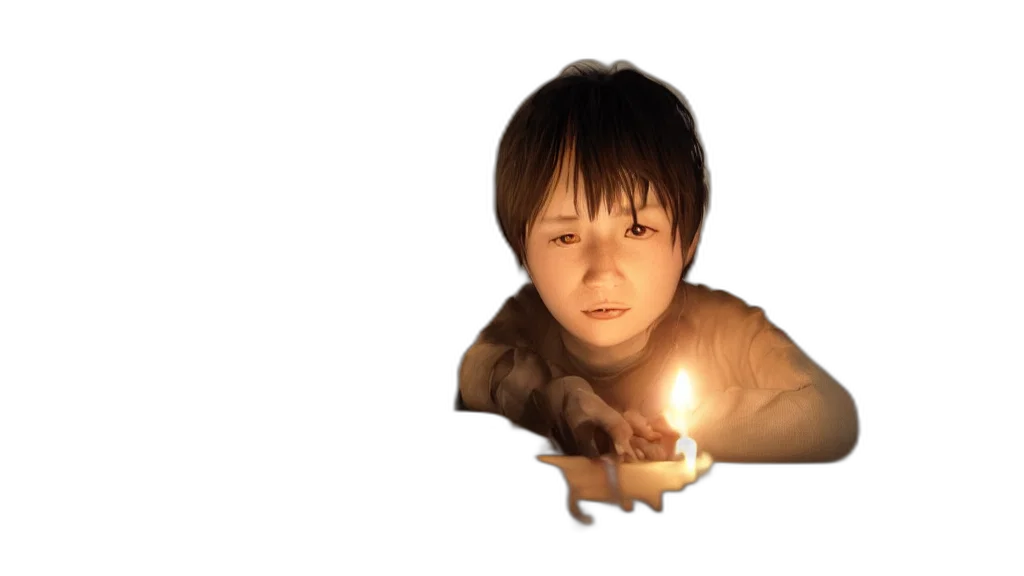 face, weapon, 3d render, photorealistic, concept art, fire, child, empty transparent PNG cut-out