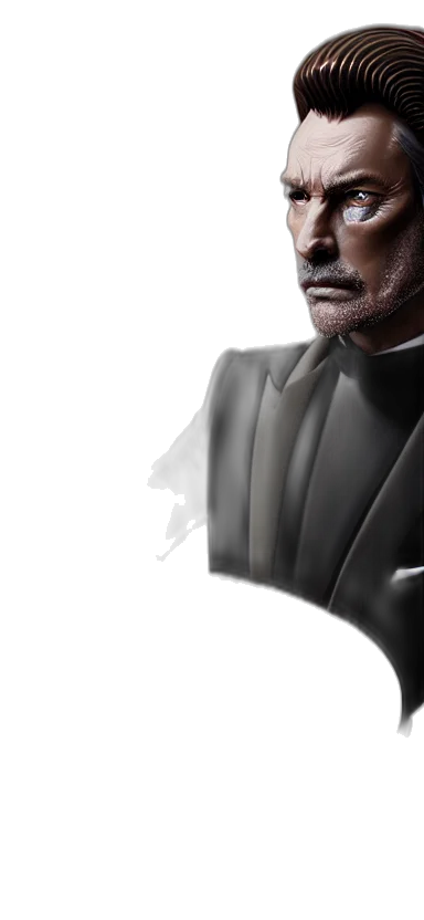 face, staff, mask, jacket, 3d render, photorealistic, concept art, cyberpunk transparent PNG cut-out