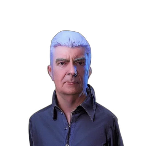 mask, face, jacket, staff, 3d render, concept art, vaporwave, cyberpunk transparent PNG cut-out