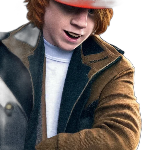 jacket, hat, face, staff transparent PNG cut-out