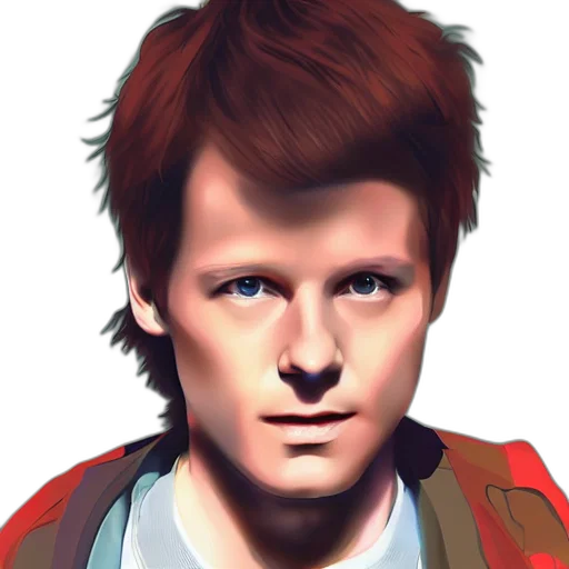 face, jacket, hair, photorealistic, pixel art, 3d render, concept art, red transparent PNG cut-out