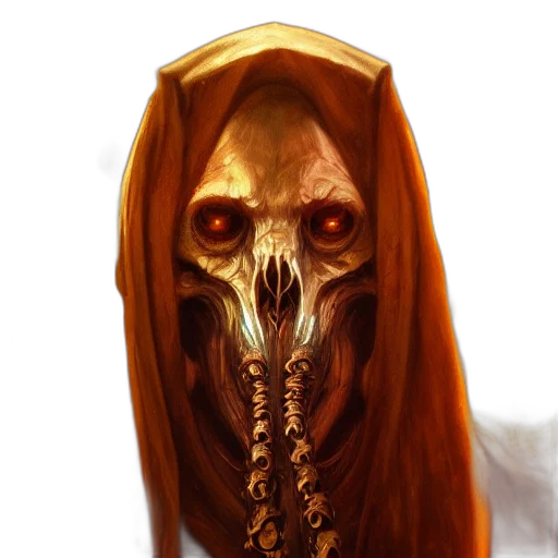 mask, creature, face, staff, concept art, fantasy art, photorealistic, 3d render transparent PNG cut-out