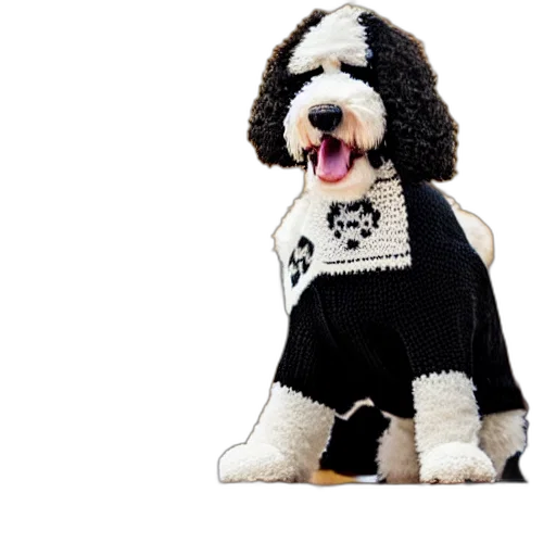 jacket, animal, closeup, photorealistic, photograph, cute, smiling, knitted transparent PNG cut-out