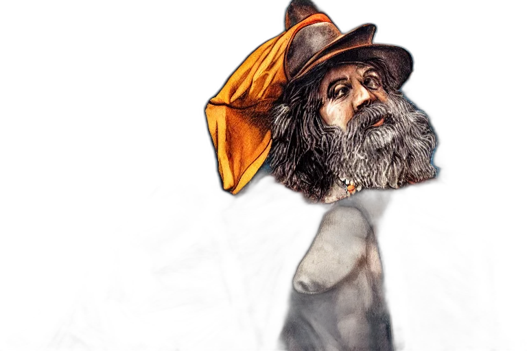 hat, mask, face, staff, photorealistic, concept art, fantasy art, 3d render transparent PNG cut-out