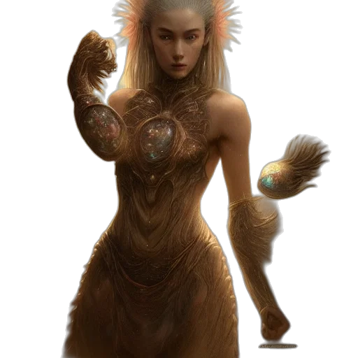 creature, dress, hair, dragon, fantasy art, concept art, comic book art, photorealistic transparent PNG cut-out