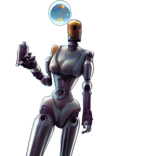 robot, staff, weapon, concept art, 3d render, cyberpunk, pixel art, outer space transparent PNG cut-out