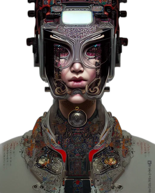 robot, mask, face, cyberpunk, concept art, fantasy art, photorealistic, outer space transparent PNG cut-out