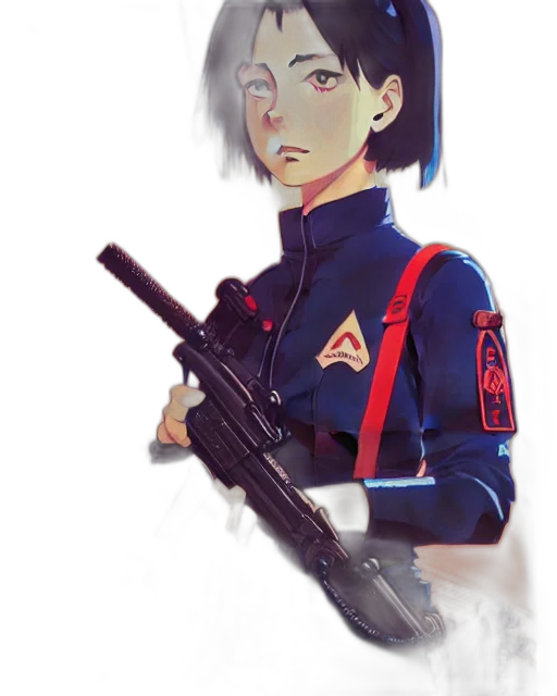 weapon, jacket, face, staff transparent PNG cut-out