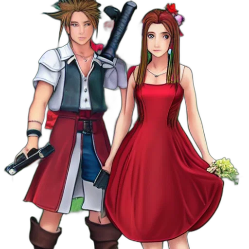 dress, weapon, concept art, pixel art, fantasy art, anime, red, aerith transparent PNG cut-out