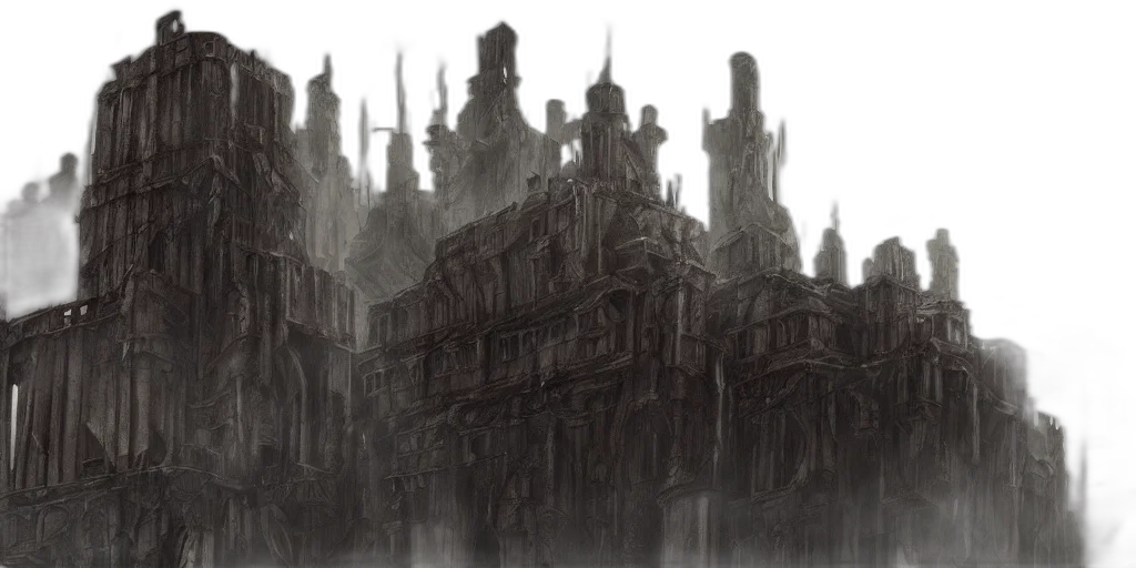 building, crown, concept art, fantasy art, comic book art, photorealistic, fog, city street transparent PNG cut-out