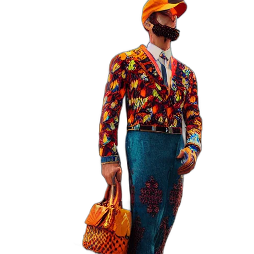jacket, staff, hat, dress, concept art, 3d render, pixel art, colorful transparent PNG cut-out