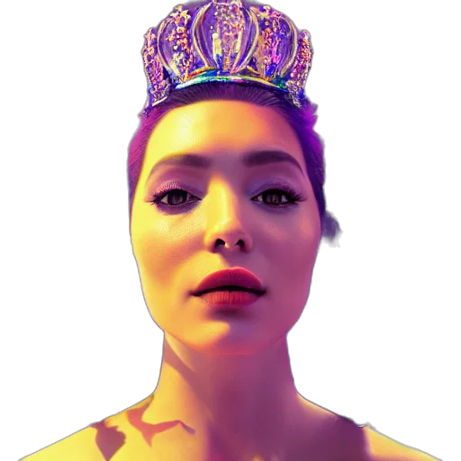 crown, face, robot, jewelry, photorealistic, 3d render, concept art, fantasy art transparent PNG cut-out