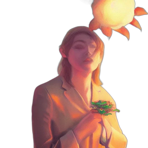 staff, flower, crown, umbrella, concept art, vaporwave, fantasy art, pixel art transparent PNG cut-out