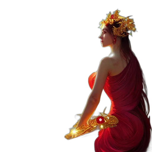 dress, crown, jewelry, flower, photorealistic, oil painting, fantasy art, 3d render transparent PNG cut-out