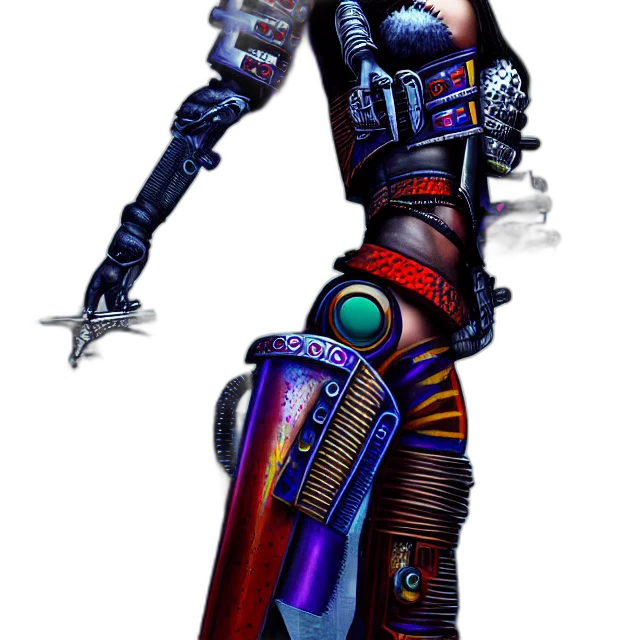robot, weapon, staff, sword, concept art, cyberpunk, fantasy art, 3d render transparent PNG cut-out