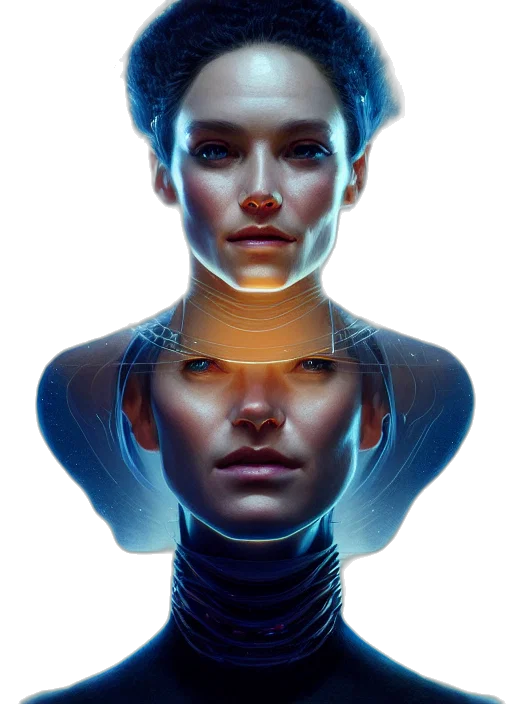 robot, face, mask, jewelry, cyberpunk, concept art, 3d render, photorealistic transparent PNG cut-out