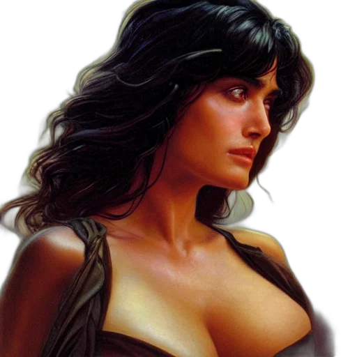 jewelry, comic book art, photorealistic, oil painting, fantasy art, young, salma, hayek transparent PNG cut-out