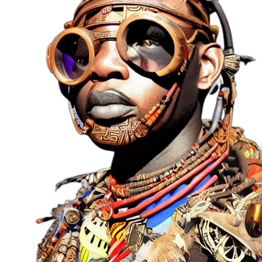 face, mask, jacket, jewelry, photorealistic, cyberpunk, concept art, colourful transparent PNG cut-out