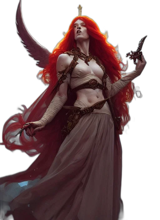 fantasy art, concept art, comic book art, photorealistic, red, dark, beautiful, haired transparent PNG cut-out