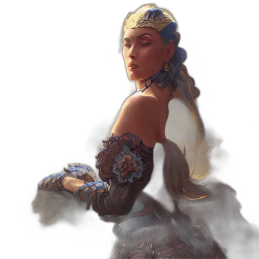 dress, jewelry, crown, face, concept art, fantasy art, photorealistic, oil painting transparent PNG cut-out