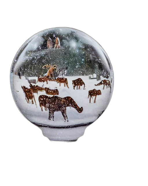 photorealistic, snow, photo, whole, zoo, inside, snowglobe transparent PNG cut-out