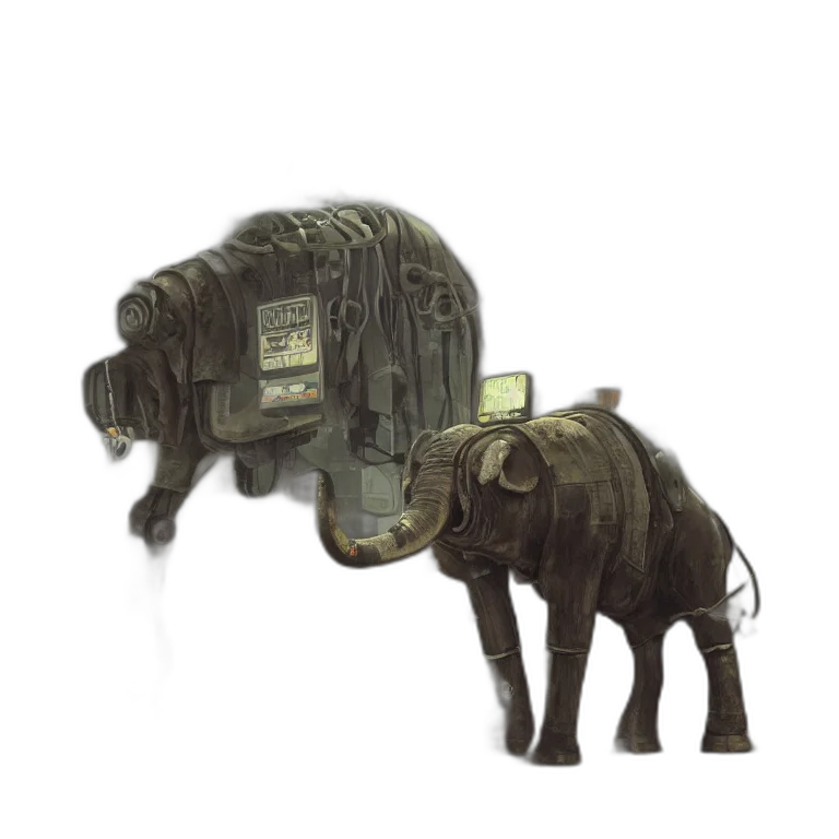 animal, weapon, concept art, fantasy art, 3d render, watercolor, robotic, elephant transparent PNG cut-out