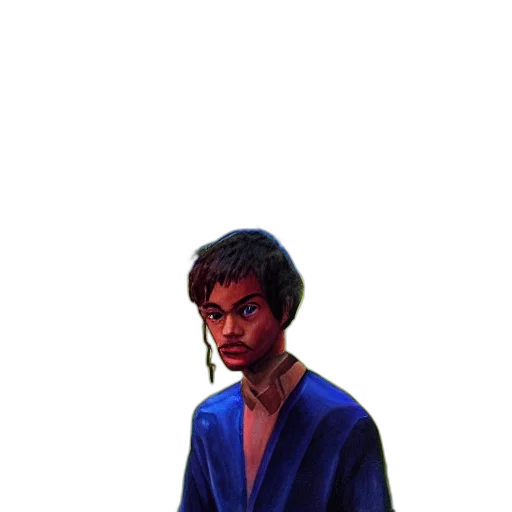 jacket, face, umbrella, staff, pixel art, concept art, vaporwave, comic book art transparent PNG cut-out