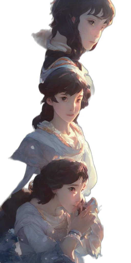 crown, dress, face, staff, concept art, fantasy art, anime, oil painting transparent PNG cut-out
