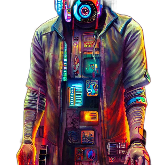 jacket, robot, mask, face, cyberpunk, concept art, comic book art, fantasy art transparent PNG cut-out