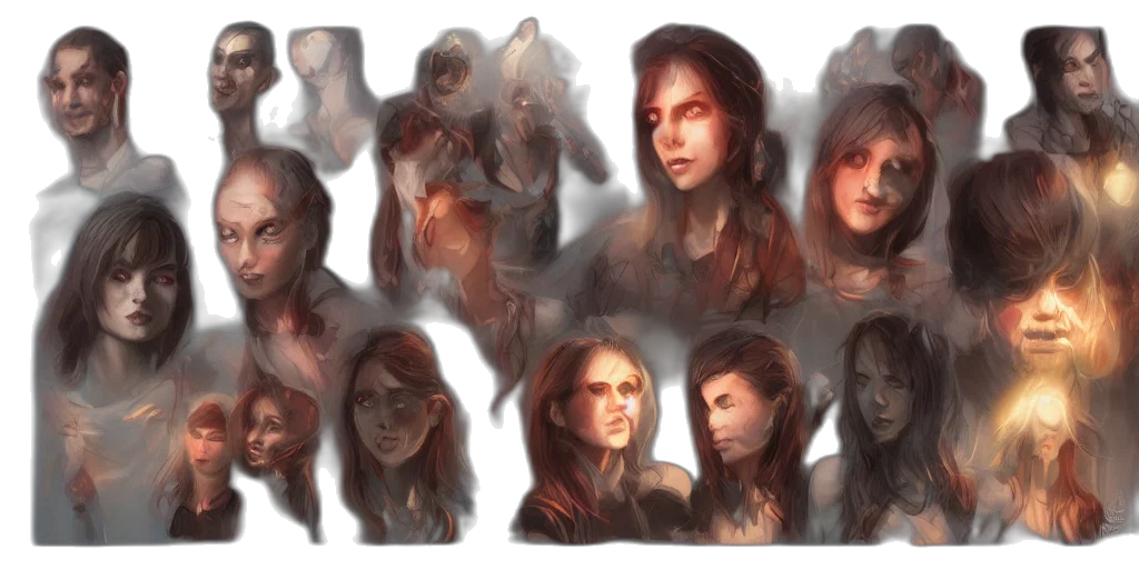 face, concept art, fantasy art, comic book art, photorealistic, dark, earth tones, golden transparent PNG cut-out