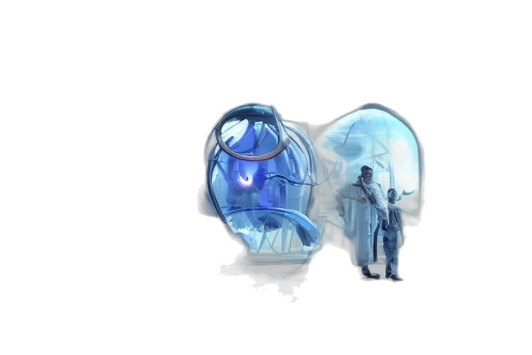 umbrella, concept art, fantasy art, cyberpunk, vaporwave, outer space, underwater, blue transparent PNG cut-out