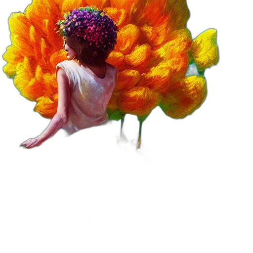 flower, crown, umbrella, hair, oil painting, photorealistic, watercolor, concept art transparent PNG cut-out