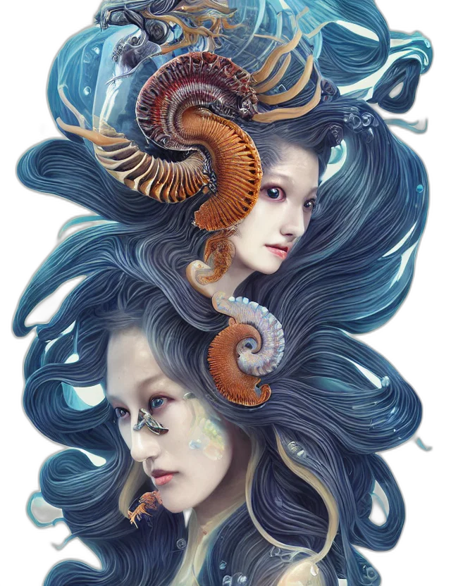 creature, hair, dragon, mask, fantasy art, concept art, photorealistic, watercolor transparent PNG cut-out