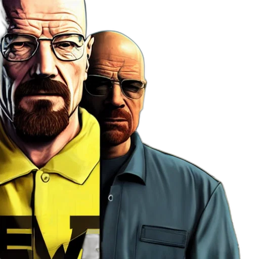 comic book art, concept art, cartoon, photorealistic, walter, white, gta, poster transparent PNG cut-out