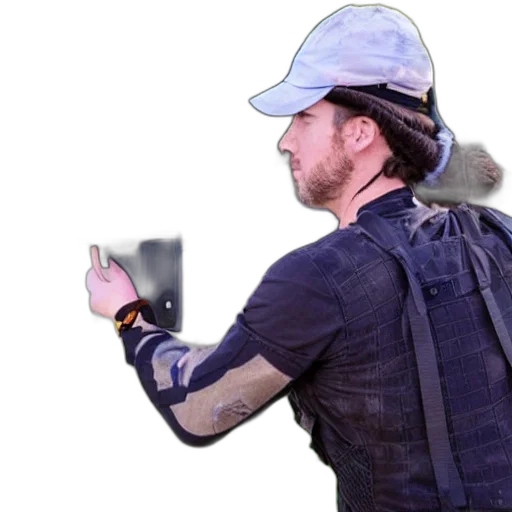 jacket, weapon, hat, robot, cyberpunk, concept art, photorealistic, 3d render transparent PNG cut-out