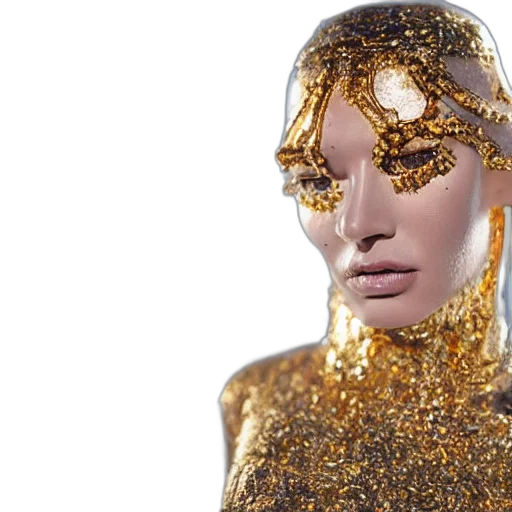 mask, jewelry, face, crown, 3d render, golden, close, female transparent PNG cut-out